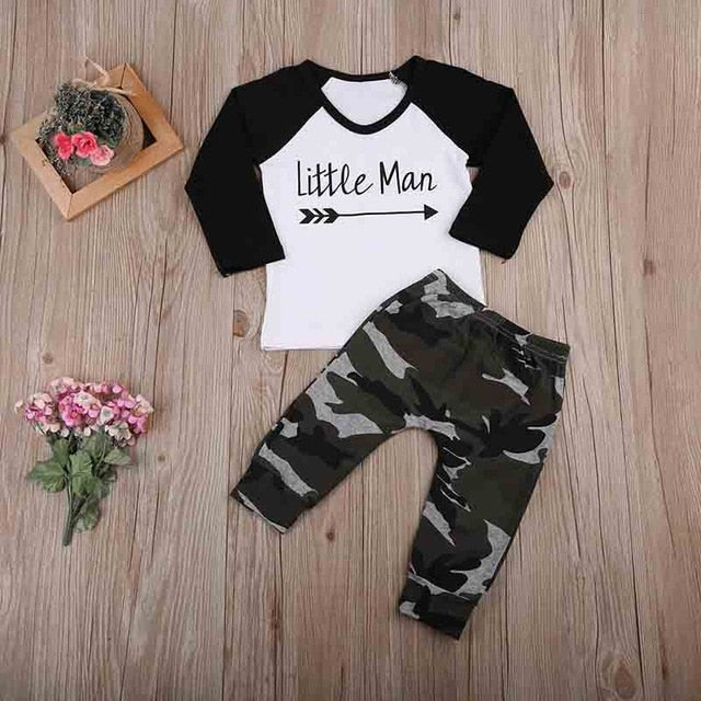 Baby Boy Clothes Sets Little Man T-Shirts Camouflage Pants 2pcs Toddle Clothing Outfit Sets Newborn Boys'S Set Roupa Infantil