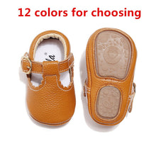 Load image into Gallery viewer, Baby Moccasins Princess Hard Sole First Walkers Toddler Girl Shoes Newborn Baby Girl Mary Jane Shoes Genuine Leather Baby T-bar