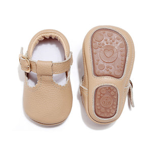 Baby Moccasins Princess Hard Sole First Walkers Toddler Girl Shoes Newborn Baby Girl Mary Jane Shoes Genuine Leather Baby T-bar