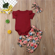 Load image into Gallery viewer, Fashion Newborn Baby Girls&#39; Clothing Sets Suits Short Sleeve Solid Romper Tops Floral Pants Outfits Set Clothes 0-18M