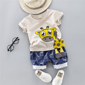 Boys' Clothing Sets Children's Suit 2019 Summer New Boys Suits Summer CottO-Neck Giraffe Children's Suit Baby Two-piece Suits