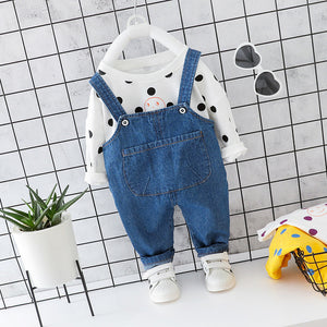 New Baby Girl Roupa Infantil Girls'point Long Sleeve Two-piece Jean Trousers Boys' Autumn Suit Boy Xmas Gift Childrens Clothing