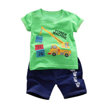 Load image into Gallery viewer, Children&#39;s Clothing Cute Cartoon Fire Truck Printing Short-Sleeved Shorts New Children&#39;s Suit Cotton