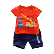 Load image into Gallery viewer, Children&#39;s Clothing Cute Cartoon Fire Truck Printing Short-Sleeved Shorts New Children&#39;s Suit Cotton