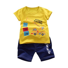 Load image into Gallery viewer, Children&#39;s Clothing Cute Cartoon Fire Truck Printing Short-Sleeved Shorts New Children&#39;s Suit Cotton