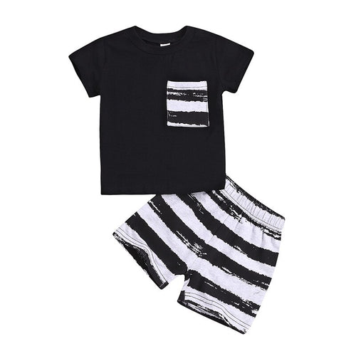 2019 Brand New Toddler Kid Baby Boys' Summer Clothes Pocket T-Shirt Tops+Short Pants Striped Casual Outfit Set Summer Clothing