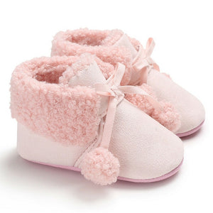 Brand Winter Fur Warm Baby Girls Boys First Walkers for Newborn Soft Sole Non-Slip Infant Cartoon Pom Pom Cotton Shoes Sneakers